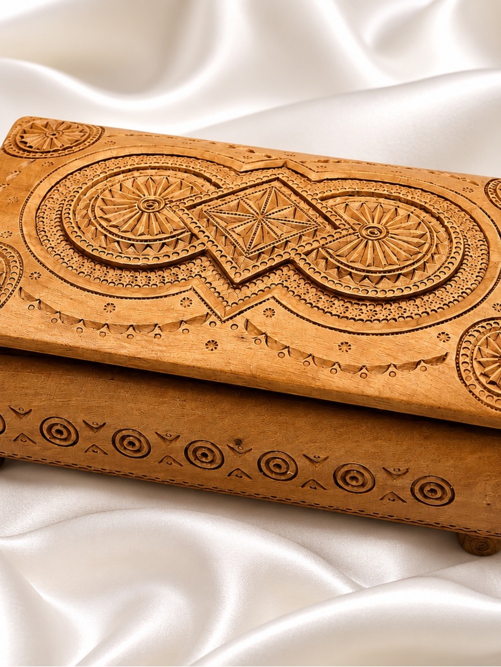Vintage Hand Carved Wooden Box Eastern Europe Folk Art